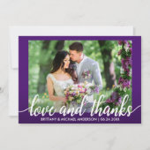 紫色の紫外結婚式の愛および感謝 サンキューカード (正面)