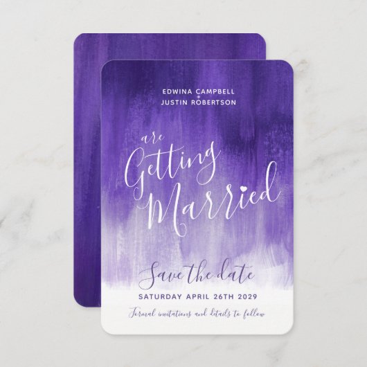 紫色の紫外近代美術の保存日付カード セーブザデート (正面/裏面)