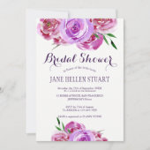 紫色の紫色のピンクの牡丹ブーケブライダルシャワー 招待状 (正面)