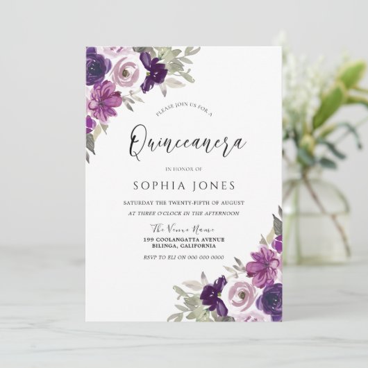 紫色の紫色の水の色の花キンセアニェラパーティー 招待状 (スタンド正面)