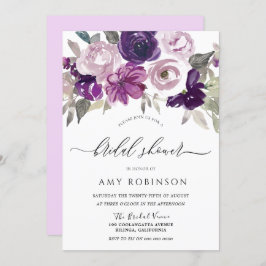 紫色の紫色の水の色の花ブライダルシャワー 招待状