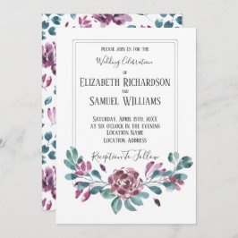 紫色の紫色の牡丹の水彩結婚式 招待状