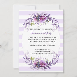 紫色の紫色の花々ストライプのグラードパーティー 招待状