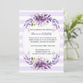 紫色の紫色の花々ストライプのグラードパーティー 招待状 (スタンド正面)