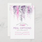 紫色の結婚ピンク色の花のカスケードメニューのオプション エンクロージャーカード (正面/裏面)