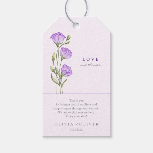紫色の結婚ユーストマの愛と感謝してい ギフトタグ (正面)