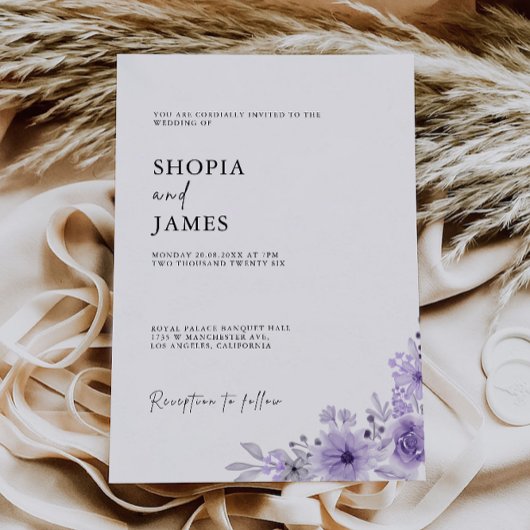 紫色の結婚式の招待テンプレート 招待状