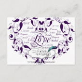 紫色の結婚式の方向の言語の愛 エンクロージャーカード (裏面)
