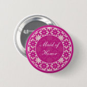 紫色の結婚披露宴の花柄のタイルボタン 缶バッジ (正面&裏面)