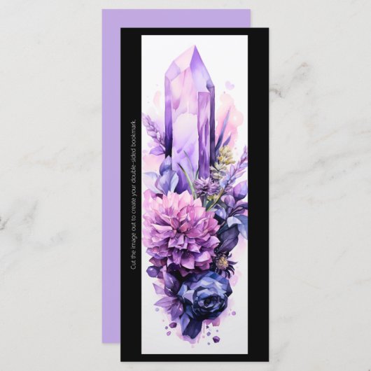 紫色の結晶と花のブックマークを作成する (正面/裏面)
