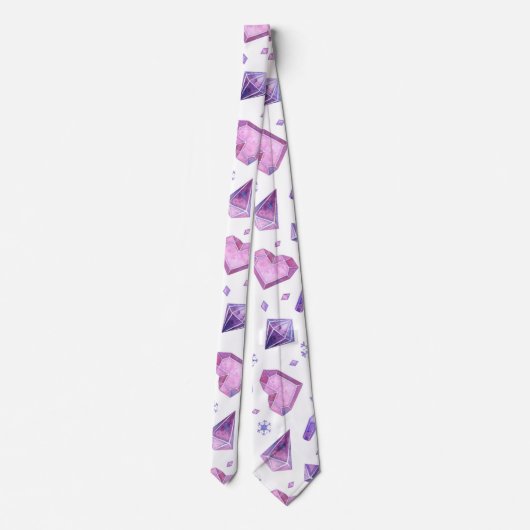 紫色の結晶ハートパターン、バレンタインの贈り物 ネクタイ (裏面)