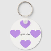 紫色の絵文字ハートと「Your Name Here」 キーホルダー (正面)