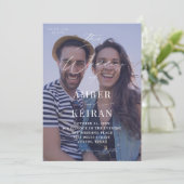 紫色の網掛け結婚写真 招待状 (スタンド正面)