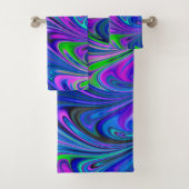 紫色の緑および青の抽象芸術によって大理石模様をつけられる渦巻 バスタオルセット (インサイチュ)