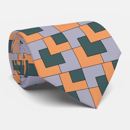 紫色の緑のオレンジ色の正方形の幾何学的パターン ネクタイ (ロール)