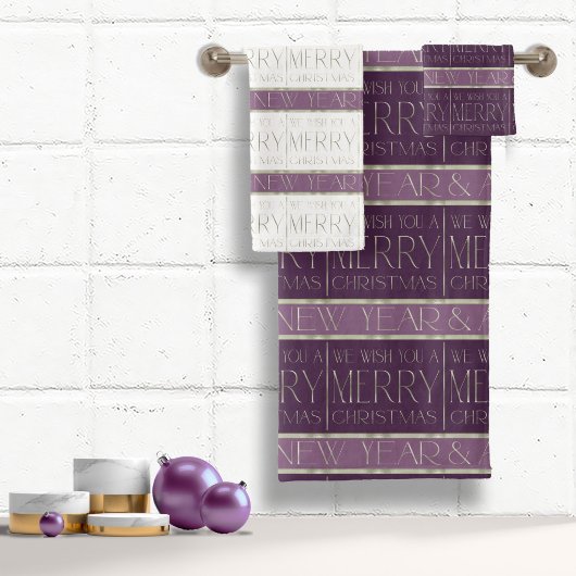 紫色の緑のクリスマスパターン#35b ID1009 バスタオルセット