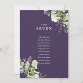紫色の緑のシーティングプランテーブル番号 招待状 (裏面)
