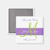 紫色の緑のモノグラム日付磁石を保存 マグネット (正面/裏面)