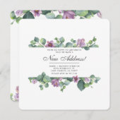 紫色の緑のユーカリ葉スの新しい住所の移動 案内状 (正面/裏面)