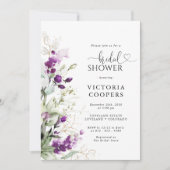 紫色の緑のラベンダーブライダルシャワー招待 セーブザデート (正面)