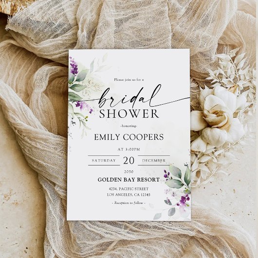 紫色の緑のラベンダーブライダルシャワー招待 招待状