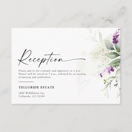 紫色の緑のラベンダー結婚のエンクロージャカード エンクロージャーカード (正面)