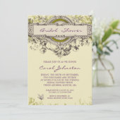 紫色の緑のヴィンテージの花柄のブライダルシャワー 招待状 (スタンド正面)