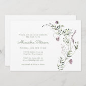 紫色の緑の水色フローラ赤ちゃんシャワー 招待状 (正面/裏面)