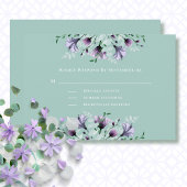 紫色の緑の白いフローラ水彩結婚式RSVP