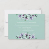 紫色の緑の白いフローラ水彩結婚式RSVP (正面)