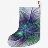 紫色の緑の花の抽象芸術アートフラクタルの自己名 スモールクリスマスストッキング (裏面)