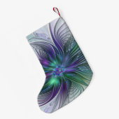 紫色の緑の花の抽象芸術アートフラクタルの自己名 スモールクリスマスストッキング (裏面 (吊り時))