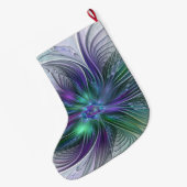 紫色の緑の花の抽象芸術アートフラクタルの自己名 ラージクリスマスストッキング (裏面 (吊り時))