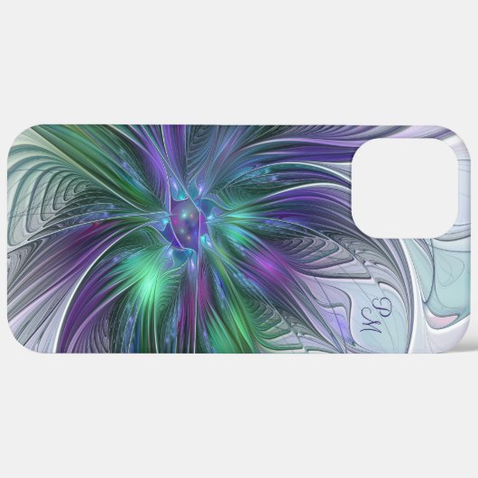 紫色の緑の花の抽象芸術アートフラクタルイニシャル Case-Mate iPhoneケース (裏面 / 右)