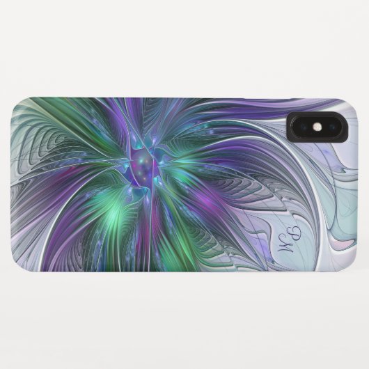 紫色の緑の花の抽象芸術アートフラクタルモノグラム Case-Mate iPhoneケース (裏面(横))