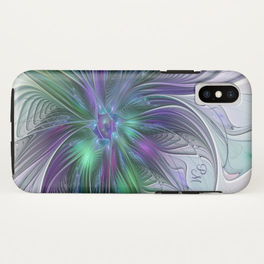 紫色の緑の花の抽象芸術アートフラクタルモノグラム Case-Mate iPhoneケース (裏面(横))