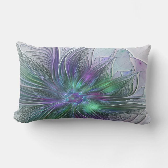 紫色の緑の花の抽象芸術モダンアートフラクタル アウトドアクッション (正面)