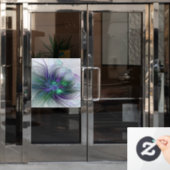 紫色の緑の花の抽象芸術モダンアートフラクタル ウィンドウサイン (オフィスドア)