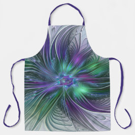 紫色の緑の花の抽象芸術モダンアートフラクタル エプロン