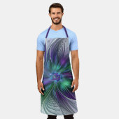 紫色の緑の花の抽象芸術モダンアートフラクタル エプロン (着用した状態)