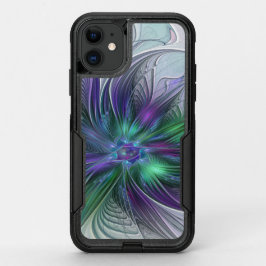 紫色の緑の花の抽象芸術モダンアートフラクタル オッターボックスコミューターiPhone 11ケース