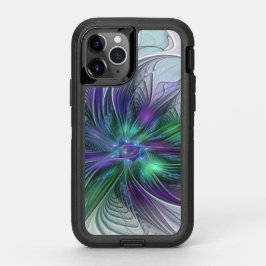 紫色の緑の花の抽象芸術モダンアートフラクタル オッターボックスディフェンダーiPhone 11 PROケース