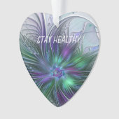 紫色の緑の花の抽象芸術モダンアートフラクタル オーナメント (正面)