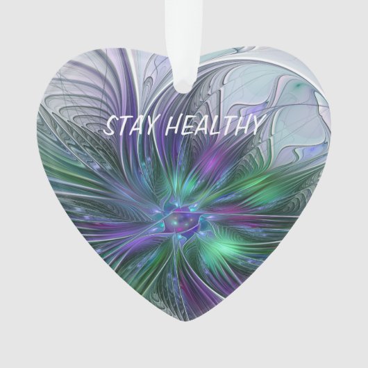 紫色の緑の花の抽象芸術モダンアートフラクタル オーナメント (正面)