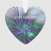 紫色の緑の花の抽象芸術モダンアートフラクタル オーナメント (裏面)