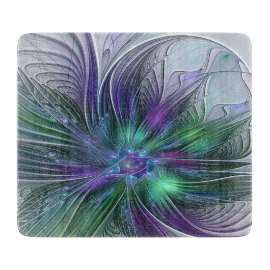 紫色の緑の花の抽象芸術モダンアートフラクタル カッティングボード (正面)
