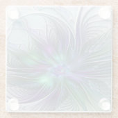 紫色の緑の花の抽象芸術モダンアートフラクタル ガラスコースター (裏面)