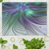 紫色の緑の花の抽象芸術モダンアートフラクタル キッチンタオル (折り畳み)