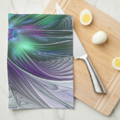 紫色の緑の花の抽象芸術モダンアートフラクタル キッチンタオル (四つ折り)