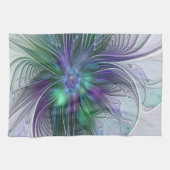 紫色の緑の花の抽象芸術モダンアートフラクタル キッチンタオル (横)